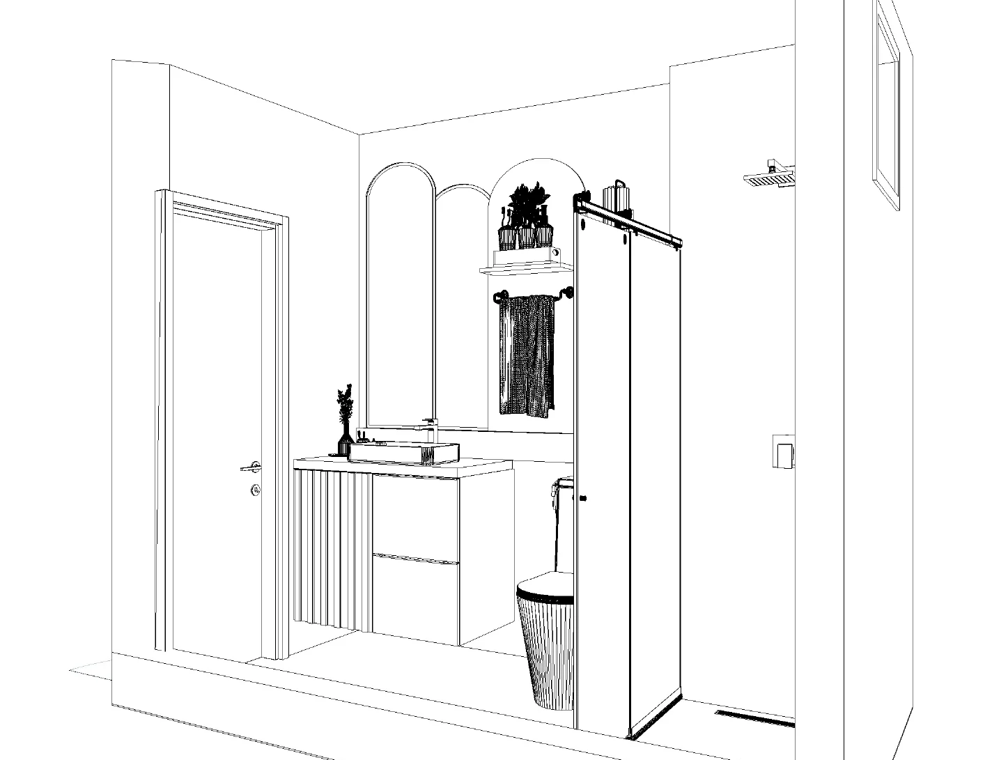 Line perspective of the bathroom, seen from the door