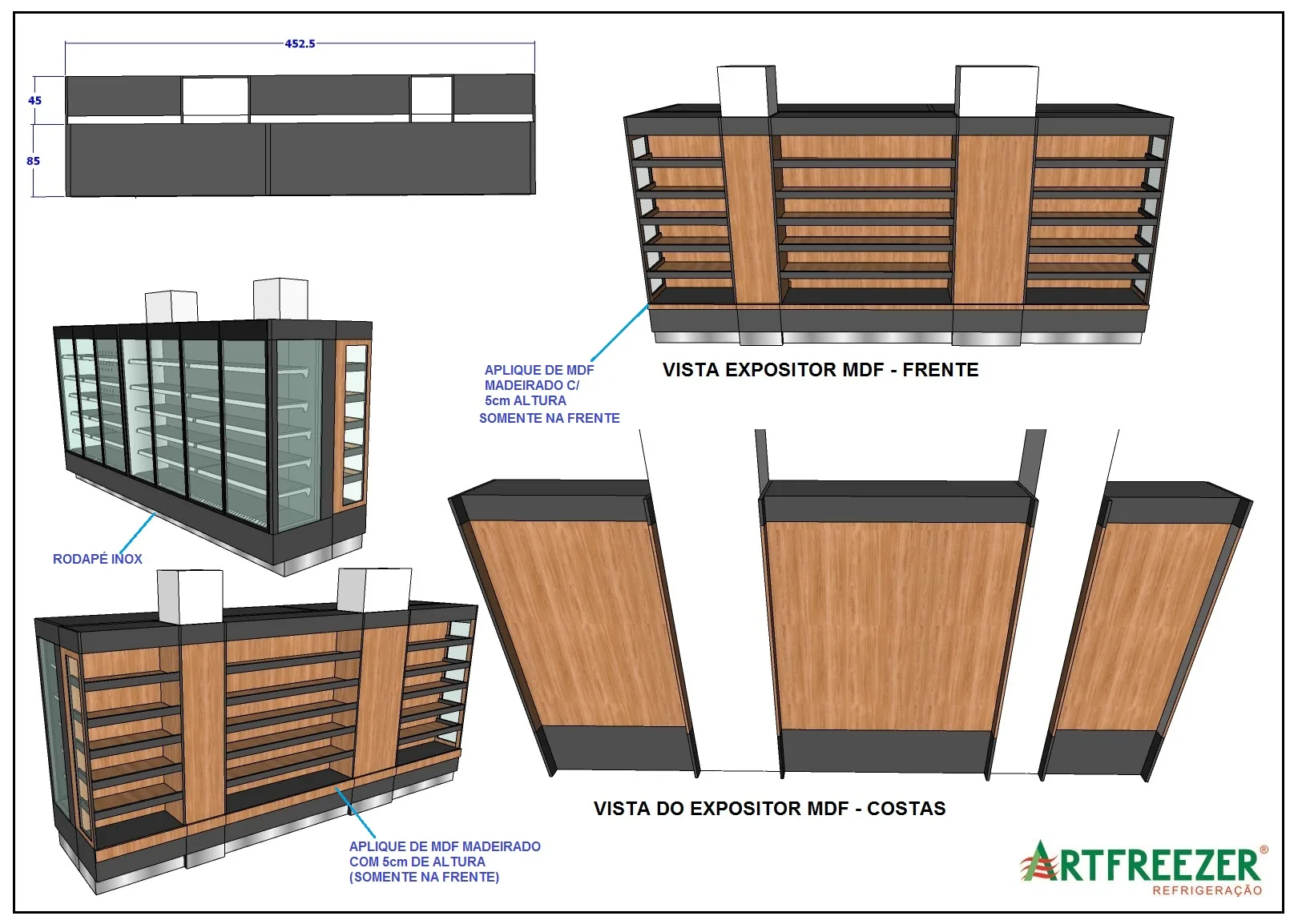 Perspectives of the front and back of the MDF display