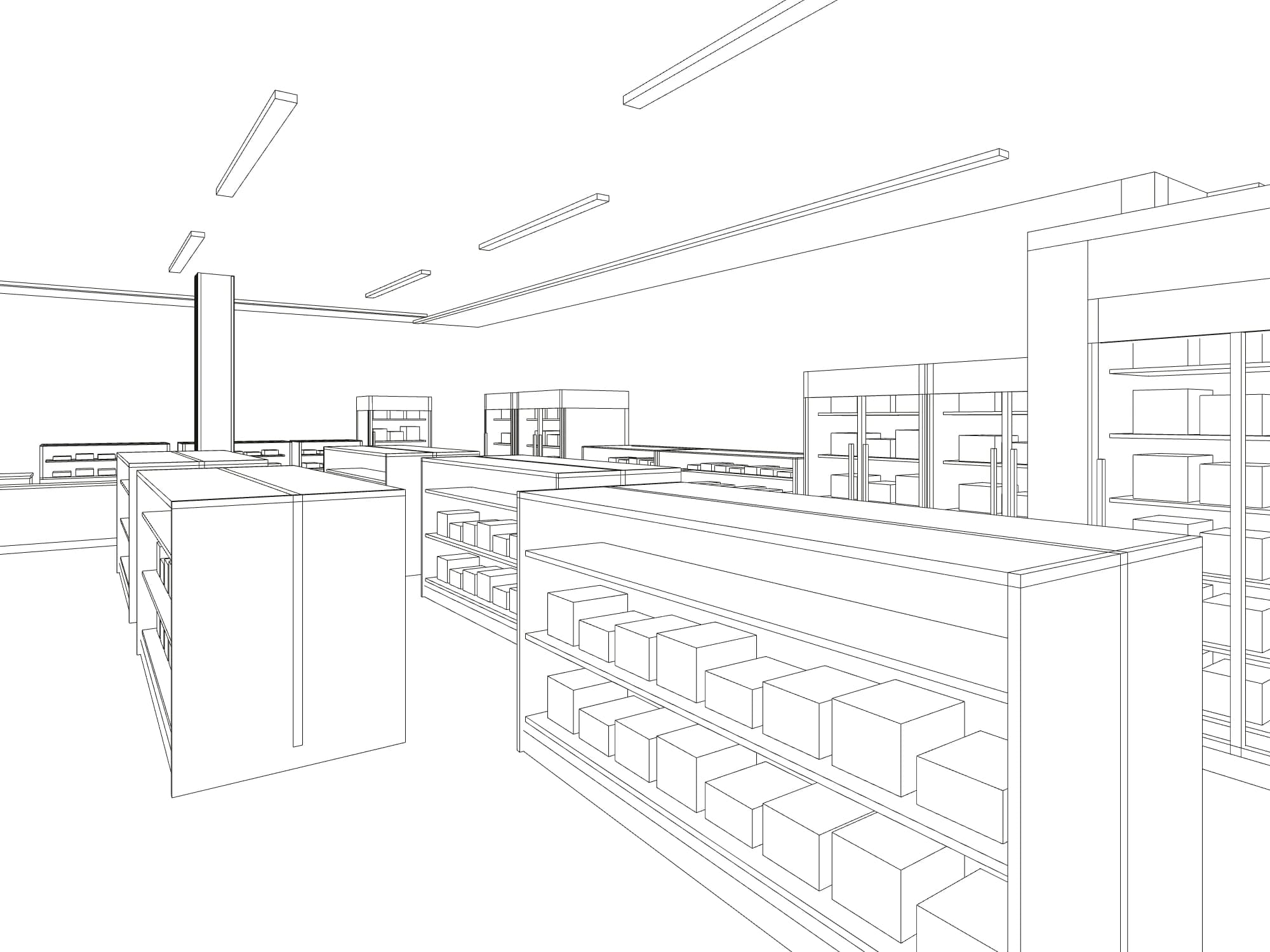 Line perspective of the snack bar, seen from the checkouts