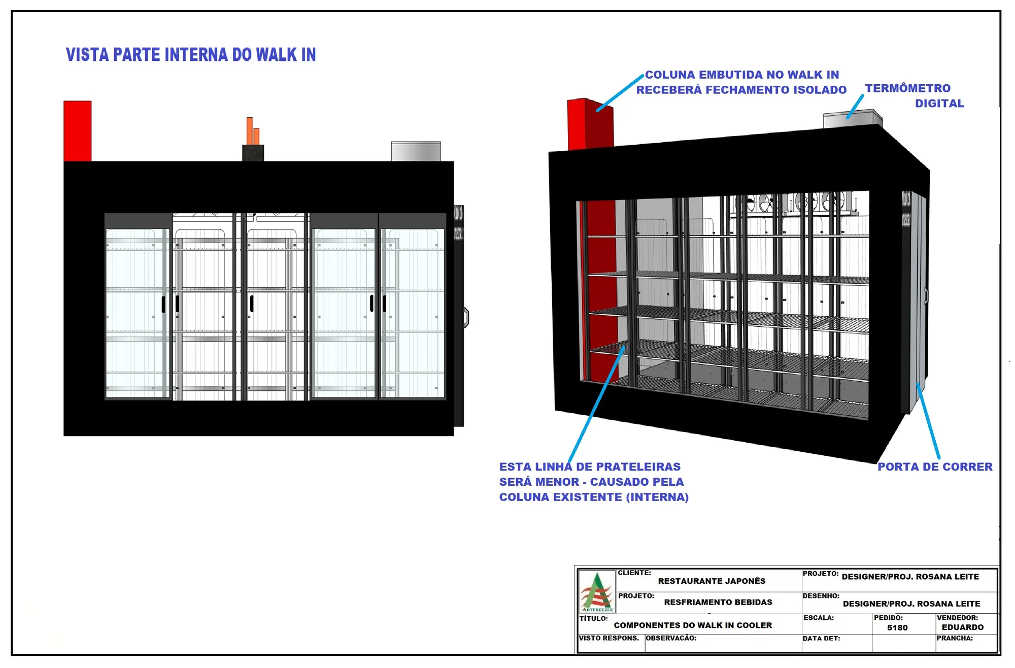 Interior components of the walk-in cooler